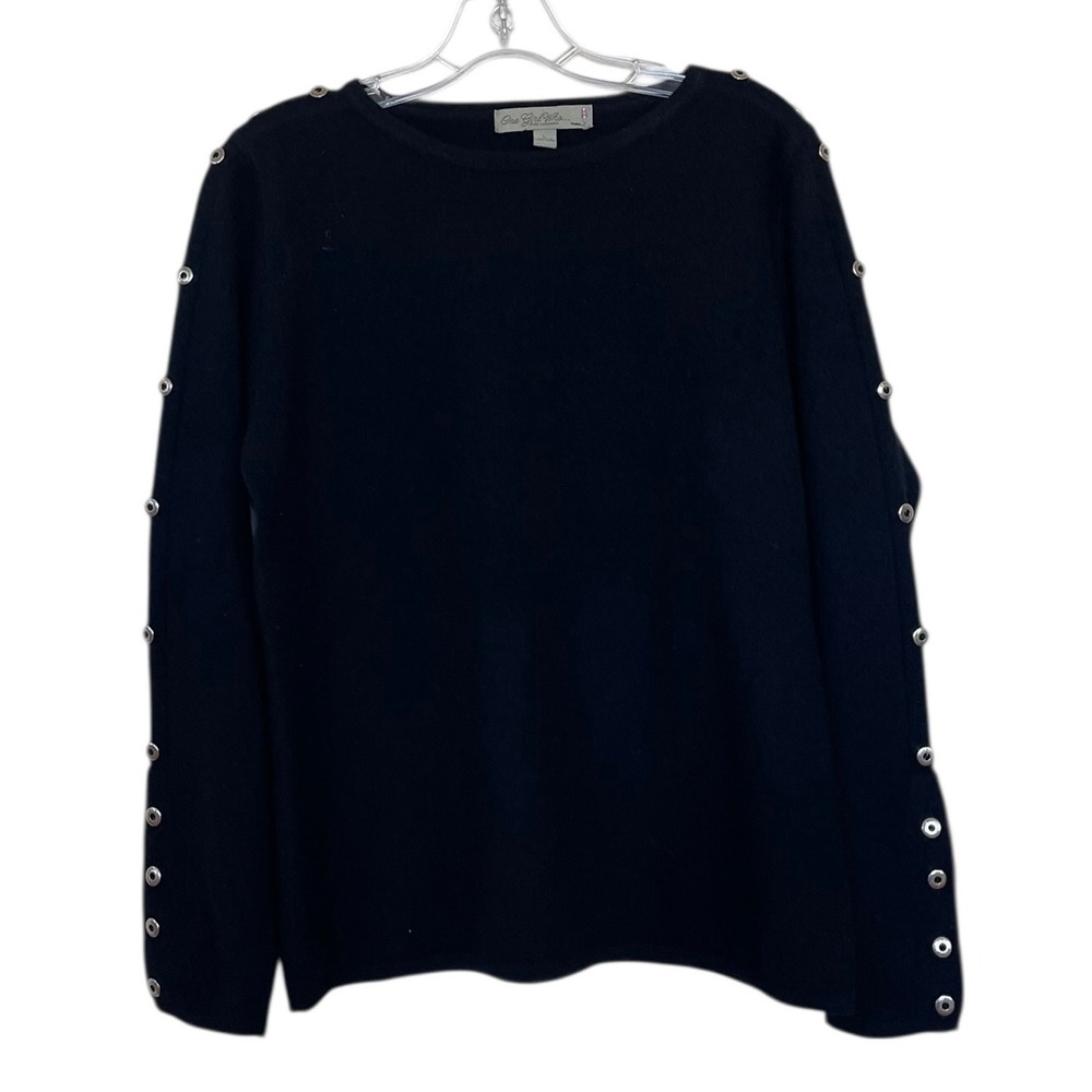 One Girl Who Pure Cashmere Black Sweater Grommet Sleeve Detail Womens Size Large